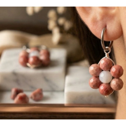 Kolczyki kwiat z rodonitem i akwamarynem