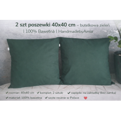 🌿 2 szt poszewki 40x40 cm – butelkowa zieleń | 100% Bawełna | HandmadebyAmia 