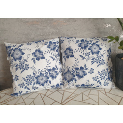Zestaw 2 szt. poszewek 40x40 cm – granatowe kwiaty na białym tle | 100% bawełna | Handmade 