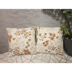 Komplet 2 szt poszewki 40x40 cm – delikatne kwiaty w odcieniach beżu i karmelu | 100% bawełna | Handmade 