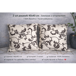 2 szt poszewki 40x40 cm – kremowe z ornamentem | 100% bawełna / HandmadebyAmia 
