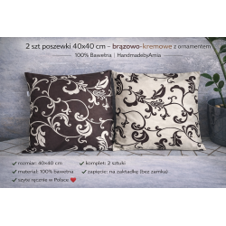 2 szt poszewki 40x40 cm – brązowo-kremowe z ornamentem | HandmadebyAmia 