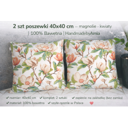 🌸 2 szt poszewki 40x40 cm – magnolie | 100% Bawełna | HandmadebyAmia 