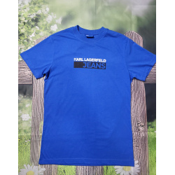 T-shirt Karl Lagerfeld Jeans niebieski – slim fit, rozmiar M logo, bawełna organiczna 