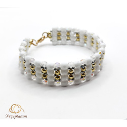 Elegancka bransoletka koralikowa biało-złota z subtelnym połyskiem