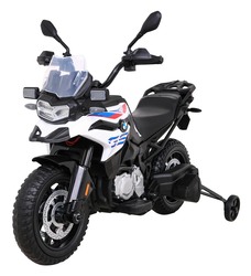 Motor BMW F850 GS na akumulator dla dzieci Biały Kółka pomocnicze Audio LED Wolny Start EVA