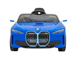 Autko BMW i4 na akumulator dla dzieci Niebieski Wolny Start EVA Ekoskóra Audio LED Pilot