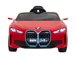 Autko BMW i4 na akumulator dla dzieci Czerwony Wolny Start EVA Ekoskóra Audio LED Pilot
