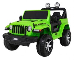Jeep Wrangler Rubicon na akumulator dla dzieci Zielony Pilot Radio MP3 LED Koła EVA