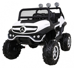 Mercedes Benz Unimog dla dzieci Biały Napęd 4x4 Pilot Bagażnik Wolny Start MP3 LED