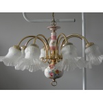 Żyrandol 8 ramienny porcelana i mosiądz