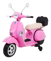 Skuter Vespa elektryczny dla dzieci Różowy Kółka pomocnicze Audio Ekoskóra EVA Wolny Start
