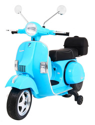 Skuter Vespa elektryczny dla dzieci Niebieski Kółka pomocnicze Audio Ekoskóra EVA Wolny Start
