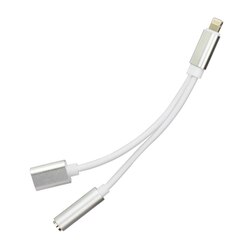 Adapter AUX 2w1 Lightning męski do Lightning żeński Jack 3,5 mm żeński srebrny