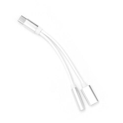 Adapter AUX 2w1 Typ C męski do Typ C żeński Jack 3,5 mm żeński biały