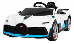 Bugatti Divo Autko na akumulator dla dzieci Biały Pilot EVA Wolny Start LED MP3