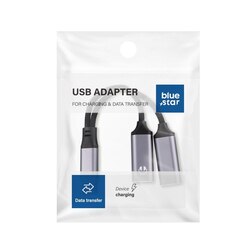 Adapter AUX 2w1 USB C męski do USB C żeński USB C żeński Blue Star czarny DAC - ładowanie do 25W