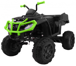 Quad XL ATV 2,4GHz na akumulator dla dzieci Czarno-Zielony Pilot Napęd 4x4 Bagażnik Wolny Start EVA Audio LED