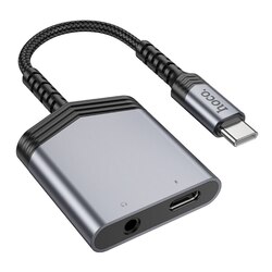 Adapter AUX 2w1 USB C do USB C Jack 3,5 mm Hoco 27W LS39 szary