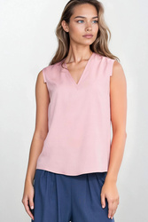 Bluzka bez rękawów, z dekoltem V B191 Pink - Nife