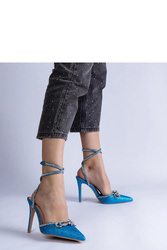 Niebieskie szpilki brokatowe z kokardką i cyrkoniami Merkuri - Solea