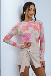 Bluzka Model Blake 200120201 WatercolorFlowersOrangePink - LaBalancia