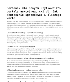 Poradnik dla nowych użytkowników portalu aukcyjnego cxi.pl: Jak skutecznie sprzedawać!